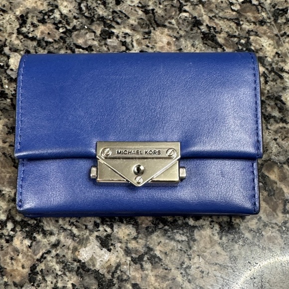 Michael Kors Handbags - Michael Kors Cece Cobalt Blue Card Wallet with Silver Clasp EUC